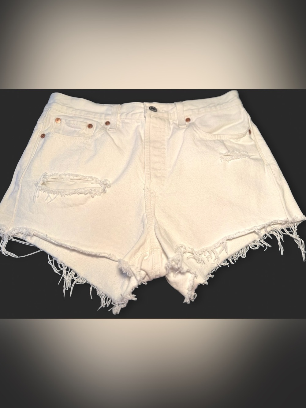 Levi's Wedgie Cutoff Denim Shorts Size 29 White High Rise Distressed Raw Hem